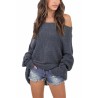 Womens Off Shoulder Long Sleeve Oversized Pullover Sweater Dark Gray