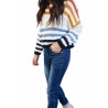 Drop Shoulder Color Striped Long Sleeve Sweater Blue