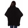 Turtleneck Half Sleeve Front Pocket Button Loose Poncho Sweater Black