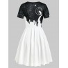 Cat Moon Starry Sky Print Short Sleeve Dress - Multi-a S