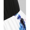 Feather Print Sleeveless Round Neck Dress - White L