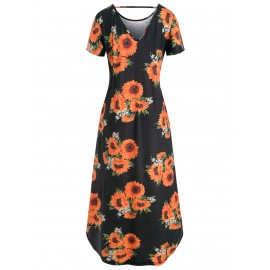 Floral V Back Pocket Dress - Multi-a M