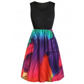Multicolor Printed Sleeveless Mini Dress - Black 2xl