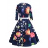 Planet Sun Moon Print Shawl Collar Dress -  S
