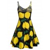 Lemon Print Buttoned A Line Cami Dress - Black M