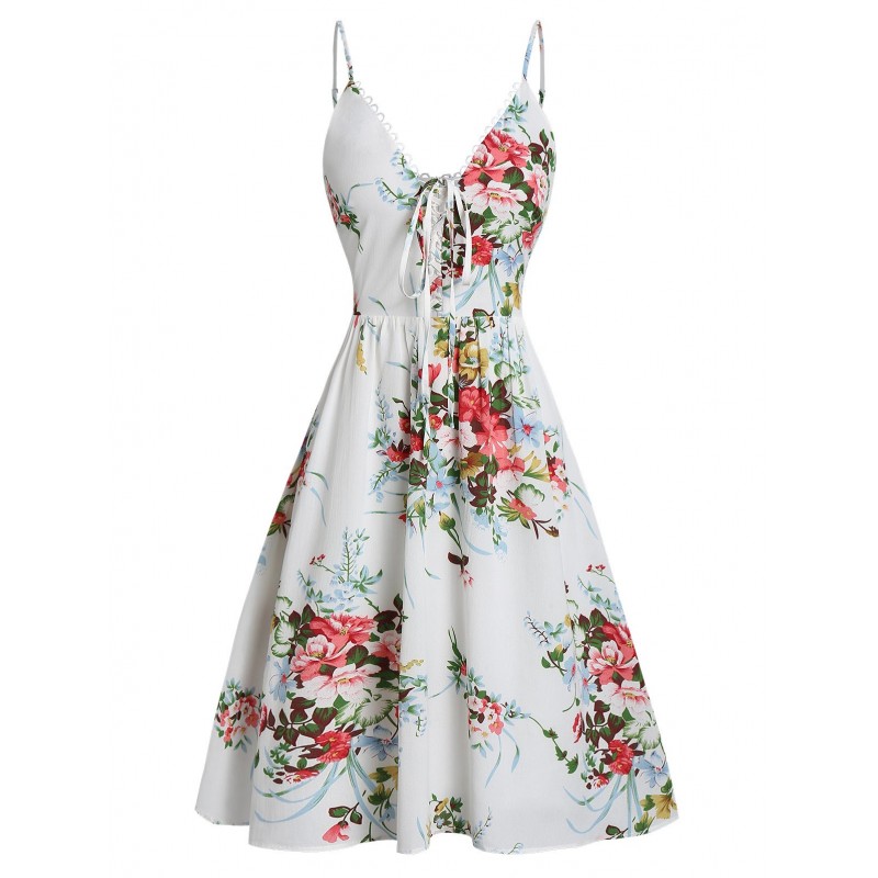 Cami Floral Print Lace Up Dress - Multi-d M