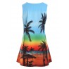 Palm Tree Print Sleeveless Mini Dress - Light Sky Blue S