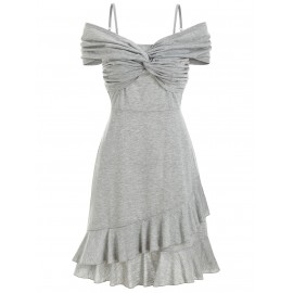 Twist Front Ruffles Solid Cami Dress - Gray M