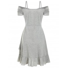 Twist Front Ruffles Solid Cami Dress - Gray M