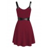 Faux Leather Insert Sleeveless Flare Dress - Red Wine Xl