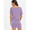 Cold Shoulder Sequin Insert Mini Dress - Purple Xl