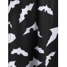 Bat Print A Line Plunging Neck Dress - Black M
