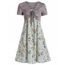 Floral Print Spaghetti Strap Dress and Cinched Top - Pale Blue Lily L