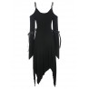 Lace Up Flare Sleeve Open Shoulder Dress - Black S
