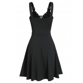 Sweetheart Collar A Line Rings Gothic Dress - Black L