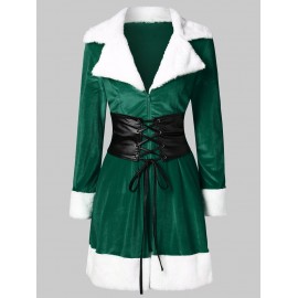 Christmas Lace Up Mini Velvet Dress - Medium Spring Green L