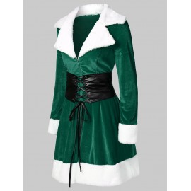 Christmas Lace Up Mini Velvet Dress - Medium Spring Green L