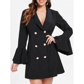 Bell Sleeve Buttoned Front Dress - Black M
