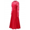 Lace Panel Fit and Flare Long Dress - Red 2xl