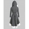Lace Up Hooded Marled Faux Fur Panel Dress - Dark Gray M