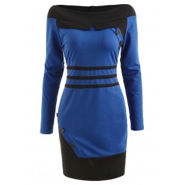 Off The Shoulder Panel Mini Dress - Blue Ivy S