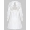 Lace Panel Long Sleeve A Line Dress - White M