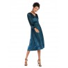 Lady V Collar Long Sleeve Velvet Dress - Peacock Blue Xl