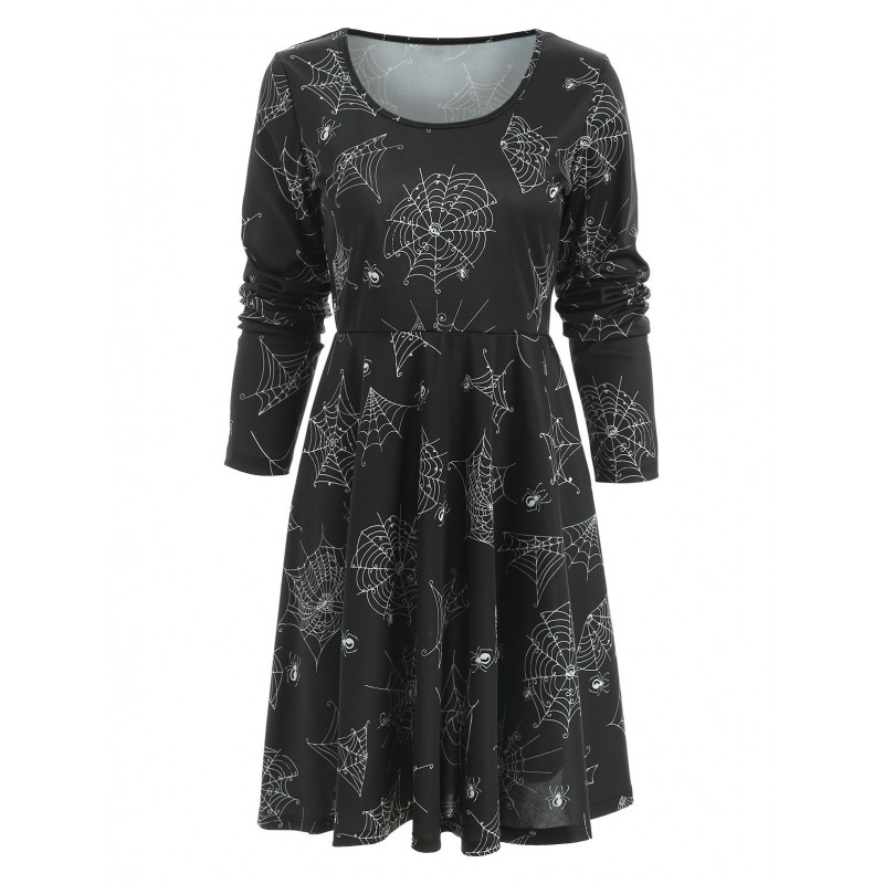 Halloween Spider Web Print Dress - Black S