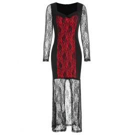 Lace Overlay Maxi Halloween Dress - Red M