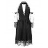 Cold Shoulder Lace Mesh Insert Midi Dress - Black 2xl