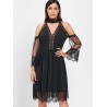 Cold Shoulder Lace Mesh Insert Midi Dress - Black 2xl