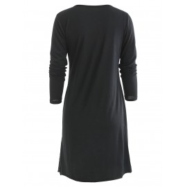 Fringe Asymmetrical Hem Mini Dress - Black S