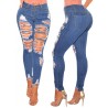Womens Casual Destroyed Ripped Distressed Skinny Denim Jeans - Blue S