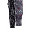 Elastic Waist Floral Star Print Skiny Pants - Gray M