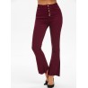 High Waisted Frayed Boot Cut Pants - Red Wine S