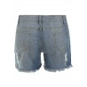 Ripped Zipper Fly Denim Shorts - Blue L