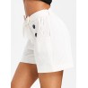 Button Embellished Belted Pocket Shorts - White M