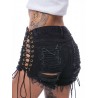 Zipper Fly Lace Up Ripped Shorts - Black 2xl