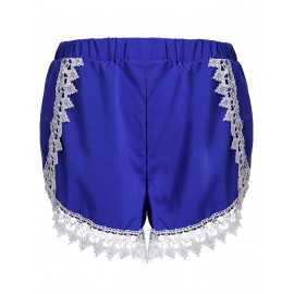 Sweet Elastic Waist Laced Loose Shorts For Women - Blue L