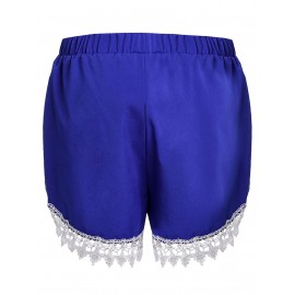 Sweet Elastic Waist Laced Loose Shorts For Women - Blue L