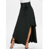 High Waisted Asymmetric Lace-up Layered Maxi Skirt - Black M