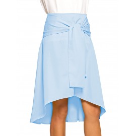 Tie Front High Low Skirt - Light Sky Blue S