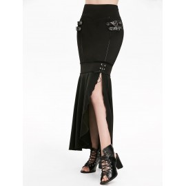 Lace Up High Waisted Slit Mermaid Skirt - Black S