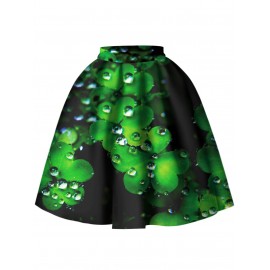 High Waist Knee Length Leaf Skirt - Green L