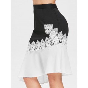 Color Block High Waist Fishtail Skirt - Black S