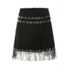 Lace PU Panel Grommet Mini Skirt - Black S