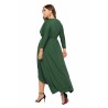 Elegant Plus Size V Neck 3/8 Sleeve Wrap Plain Maxi Dress Green