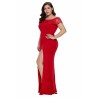 Plus Size Off Shoulder Split Floral Lace Maxi Evening Dress Red