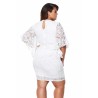 Plus Size Bell Sleeve Keyhole Lace Bodycon Midi Evening Dress White