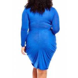 Apparel Deep V Neck Long Sleeve Plus Size Club Dress Blue